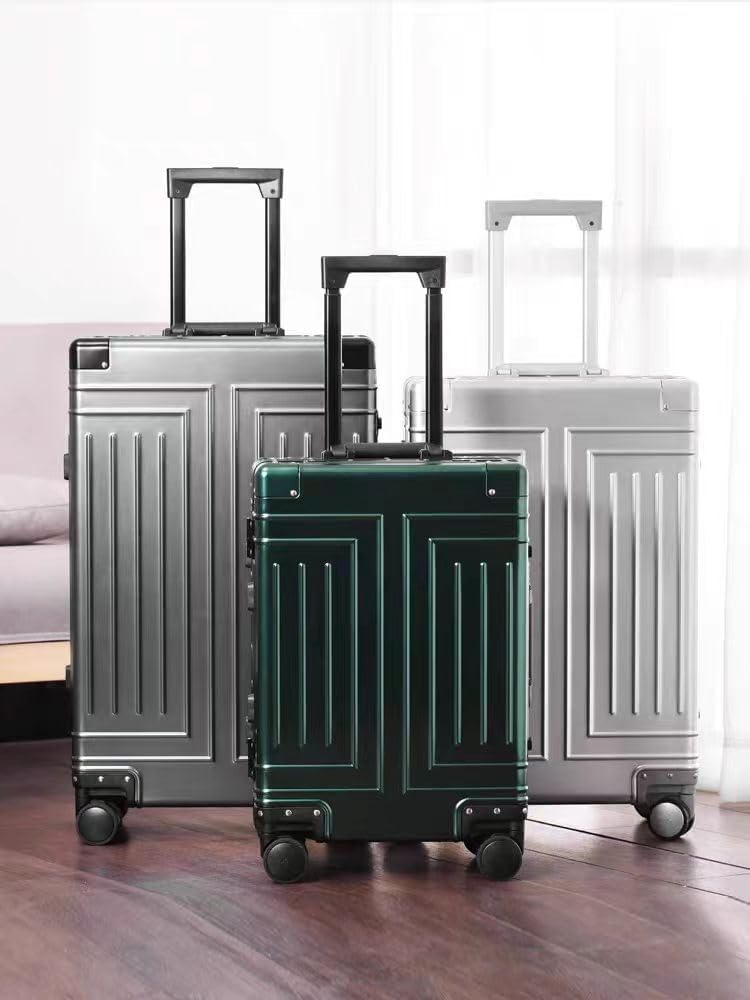 All Aluminum Carry On Luggage๏ผCut from Whole Aluminum Sheet๏ผ22x14x9 Airline Approved ๏ผ๏ผ3rd Generation๏ผPremium Metal zipperless suitcase ๏ผ (grey, 26inch)
