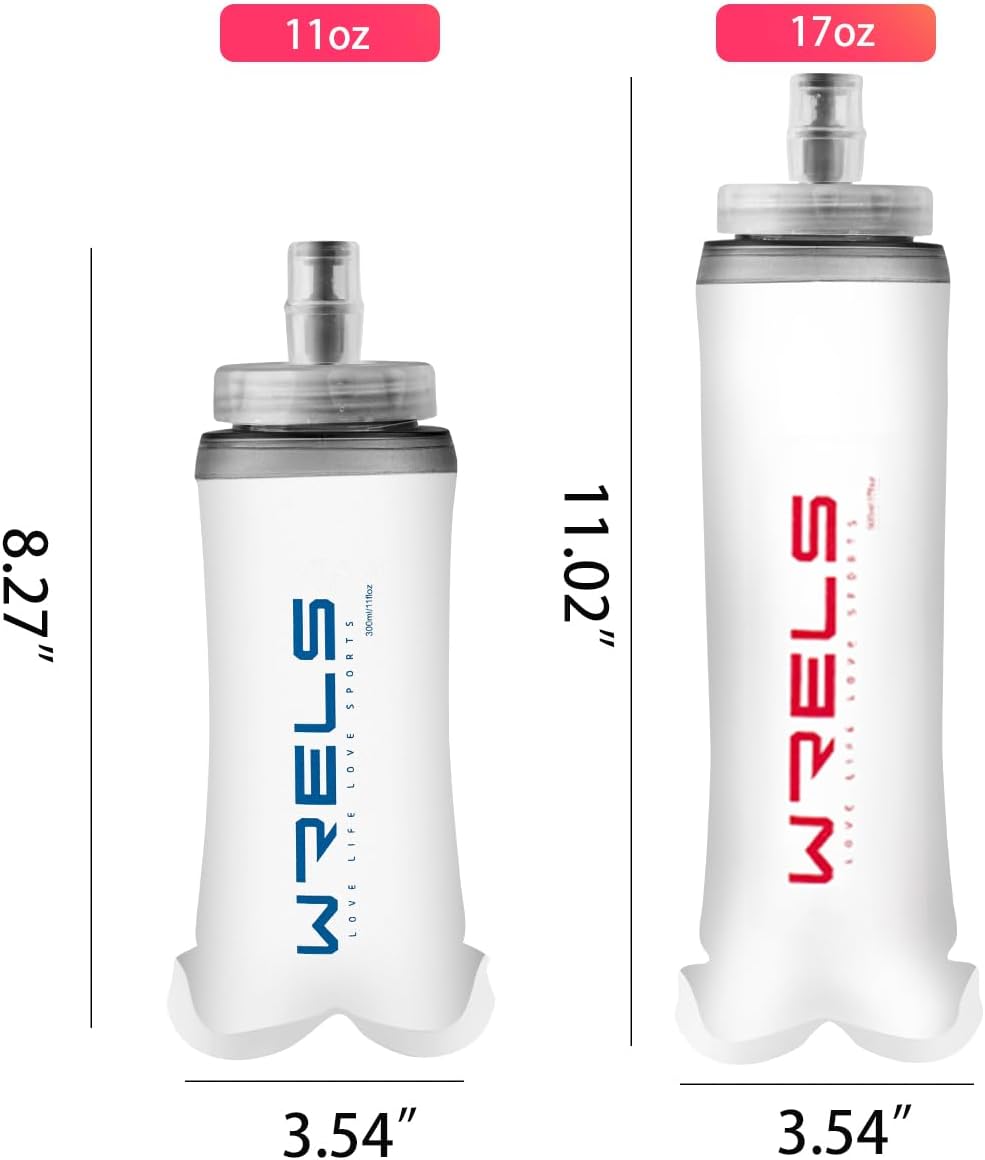 Soft Flasks Soft Running Water Flask Collapsible Soft Water Bottles Small BPA-Free for Sports Hiking Hydration Pack 500 ml/17oz,300 ml/10oz(500ml,red)