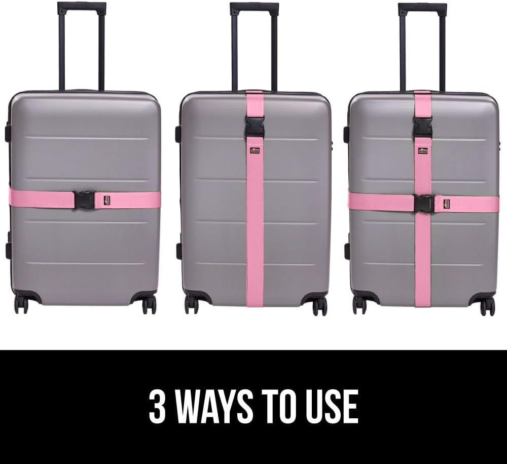 GORILLA GRIP Heavy Duty 8 Pack Adjustable Luggage Straps for Suitcases, Easy to Identify Travel Belt Connector Holds Suitcase Together, Extends Life of Bag, Strap Connects Two Bags, Accessories Pink