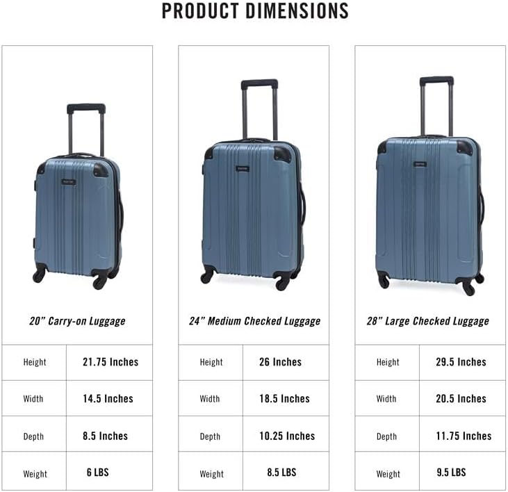 Kenneth Cole REACTION Out of Bounds Lightweight Hardshell 4-Wheel Spinner Luggage, Granite Blue, 20-Inch Carry On