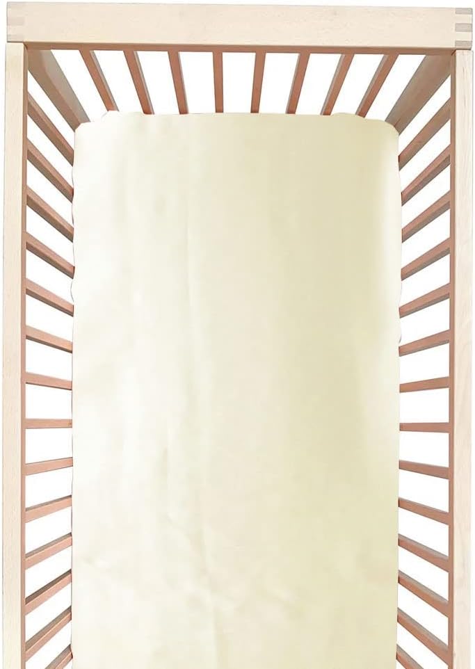100% Mulberry Silk Crib Sheet for Baby Hair, Standard Crib Mattress Sheet for Boys & Girls, Soft Smooth Breathable Baby Crib Fitted Sheets 28x52, Beige