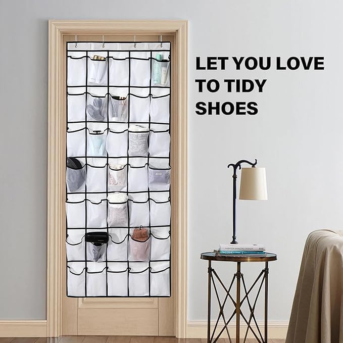 28 Mesh Pockets Hanging Shoe Organizer, Over the Door Shoe Organizer,Closet Storage Holder for Back of Door Storage Holder for Back of Door(Grey)