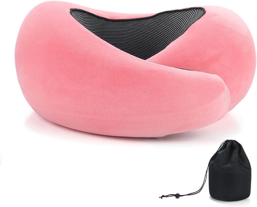 REDOFF®Travel Pillow for Neck Support, Memory Foam Neck Pillow for Airplane, Car, Office - Adjustable Strap with Magic Tape, Breathable & Portable with Storage Bag(Deep Pink