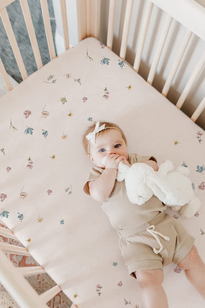 TotAha Premium Stretchy Crib Sheets (2-Pack)-Hypoallergenic, Silky Comfort, Buttery Soft, Calming Effect, All-Season Jersey-Knit Sheets, 28 X 52 X 9'' (Blue Flower & Small Floral)