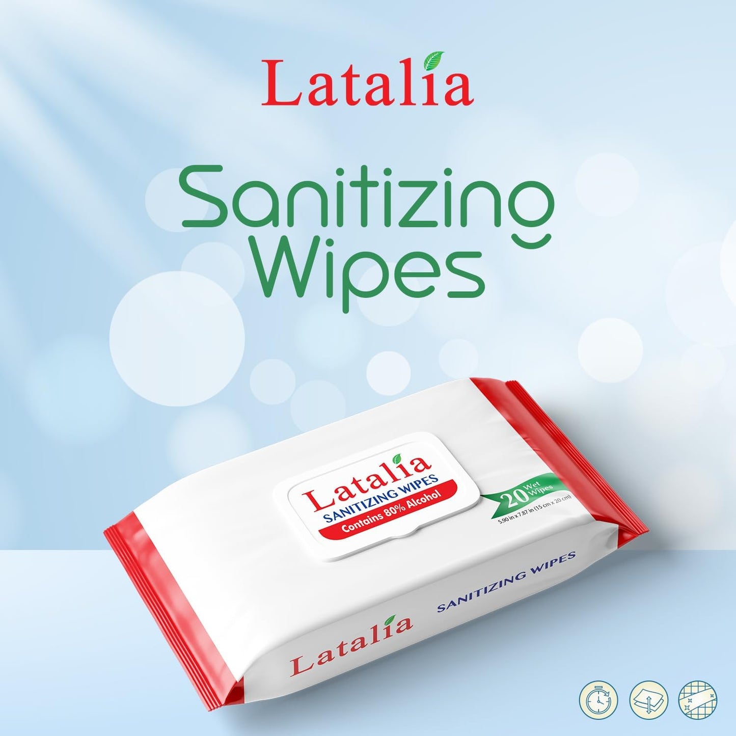 Hand Wipes | 80% Alcohol Hand Sanitizer Wipes for Hands & Face Moisturizing, Gentle, Convenient and Fragrance Free (Pack of 5, 20 Counts)