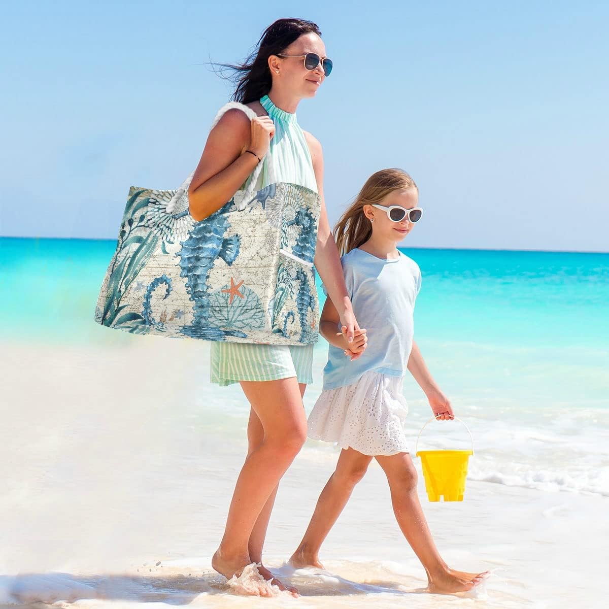 senya Large Beach Bags Totes Canvas Tote Shoulder Bag Soft Wave Water Resistant Bags for Gym Travel Daily Ocean