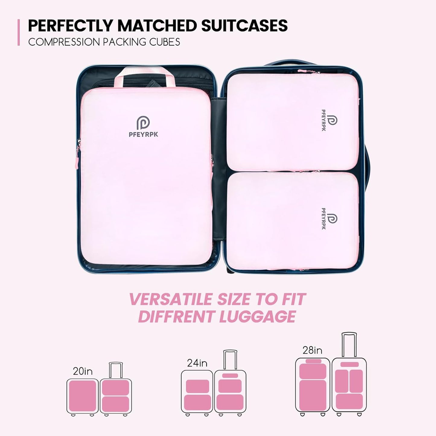 Lightweight Compression Packing Cubes for Suitcases, Compressible Expandable Travel Packing Organizer with Clear Toiletries and Backpack Bag, Travel Essentials for Carry on Luggage 7 Set