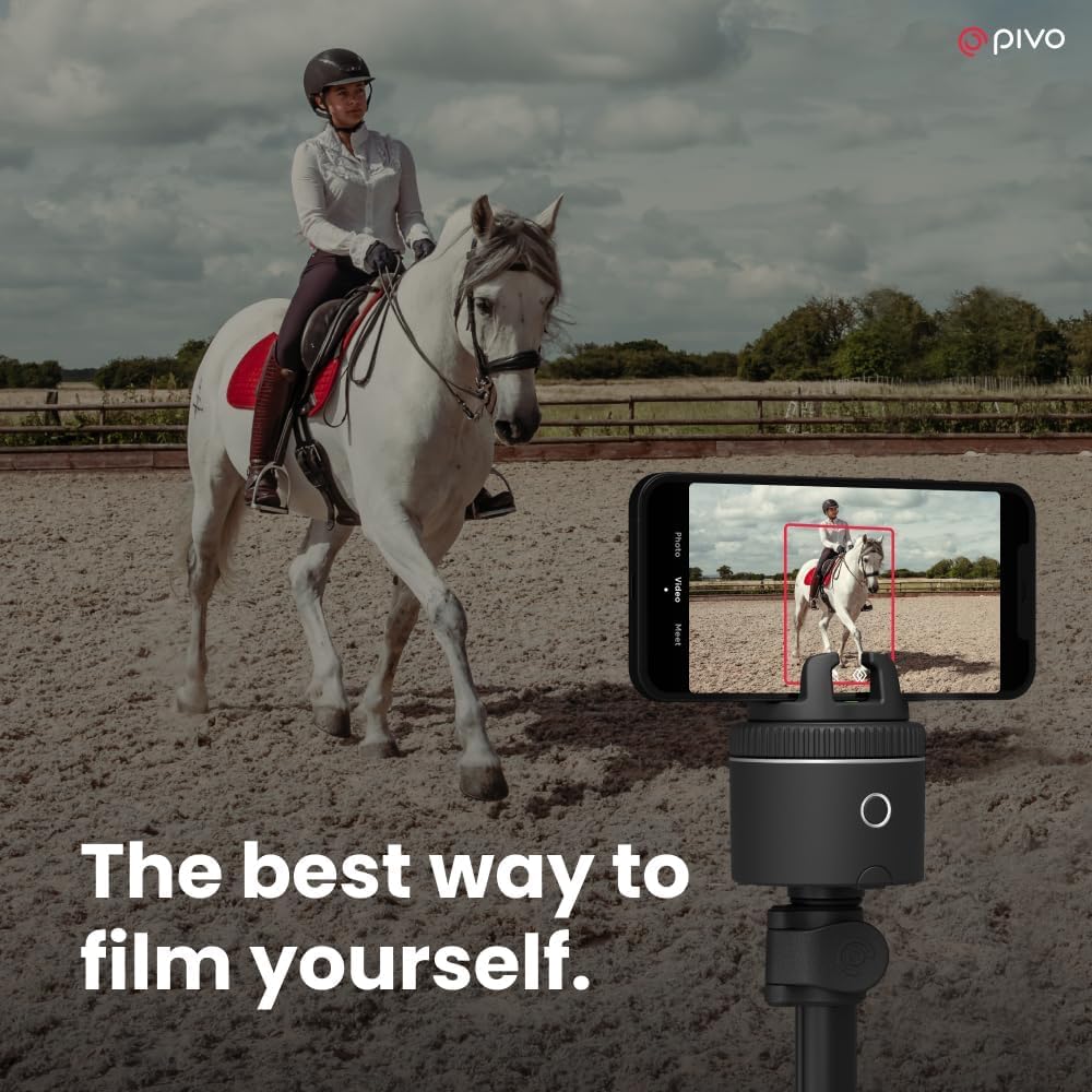 Pivo Equestrian Silver Starter Pack, Auto Face, Body, Horse Phone Tracking Holder, Ai-Powered 360° Rotation, Remote Control for Hands-Free Video Recording with Smart Mount and Travel Case