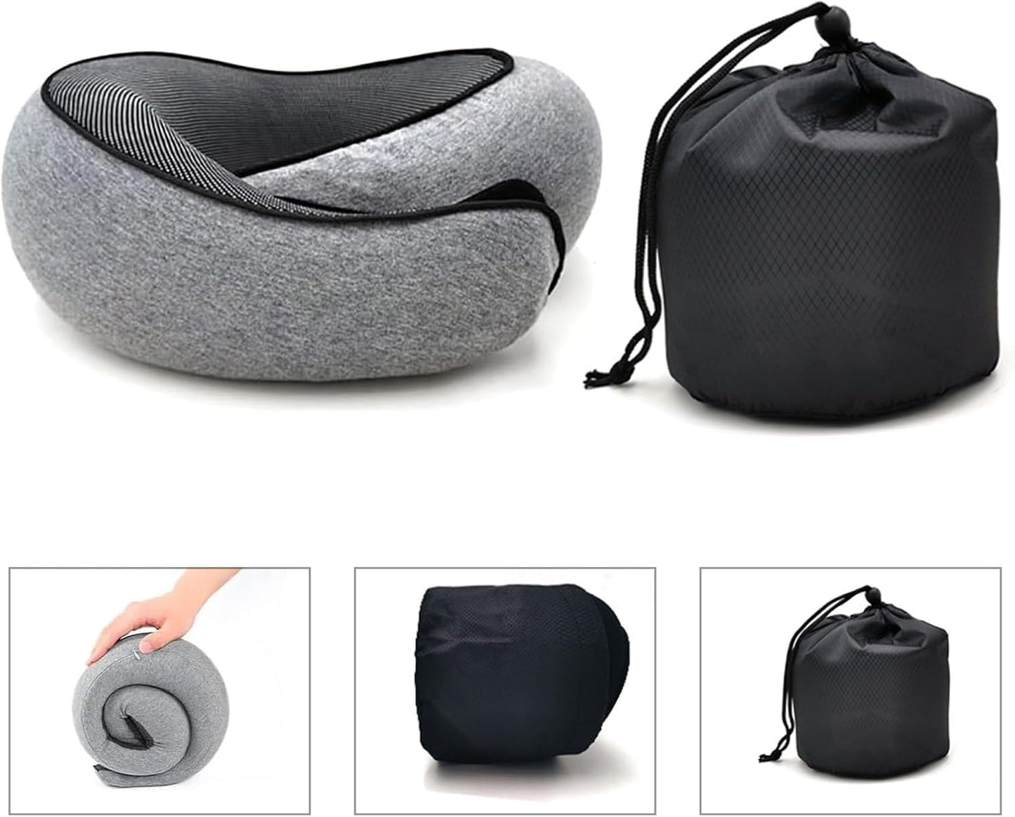RURING Travel Pillows for Airplanes, Travel Neck Pillow Travel Pillow, Neck Pillow Airplane Memory Foam 360 Degree Support Stowable Pillows for Airplanes Offices and Cars (Dark Blue)