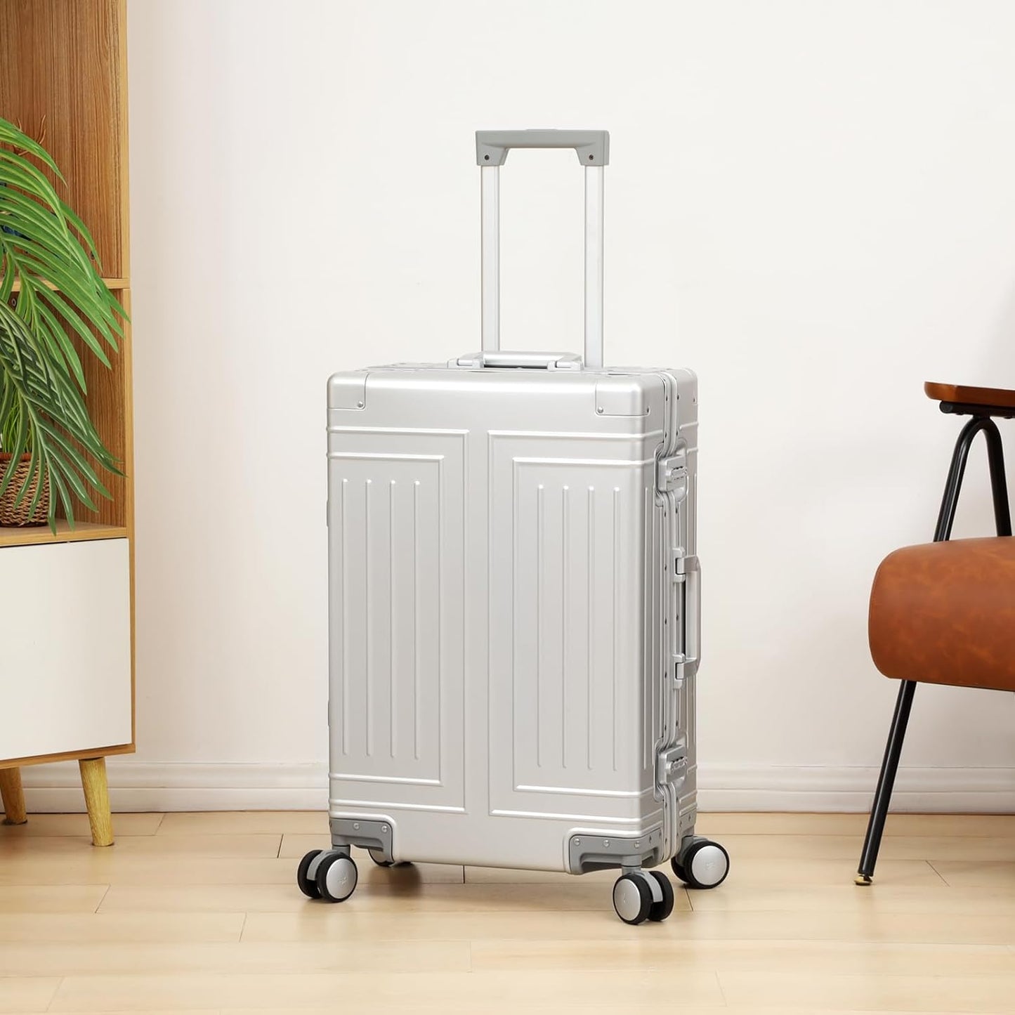 All Aluminum Magnesium 20/26 Luggage Set๏ผCut from Whole Aluminum Sheet๏ผ22x14x9 Airline Approved ๏ผ๏ผ3rd Generation๏ผPremium Magnesium Metal zipperless suitcase ๏ผ (silvery, 20in+26in)