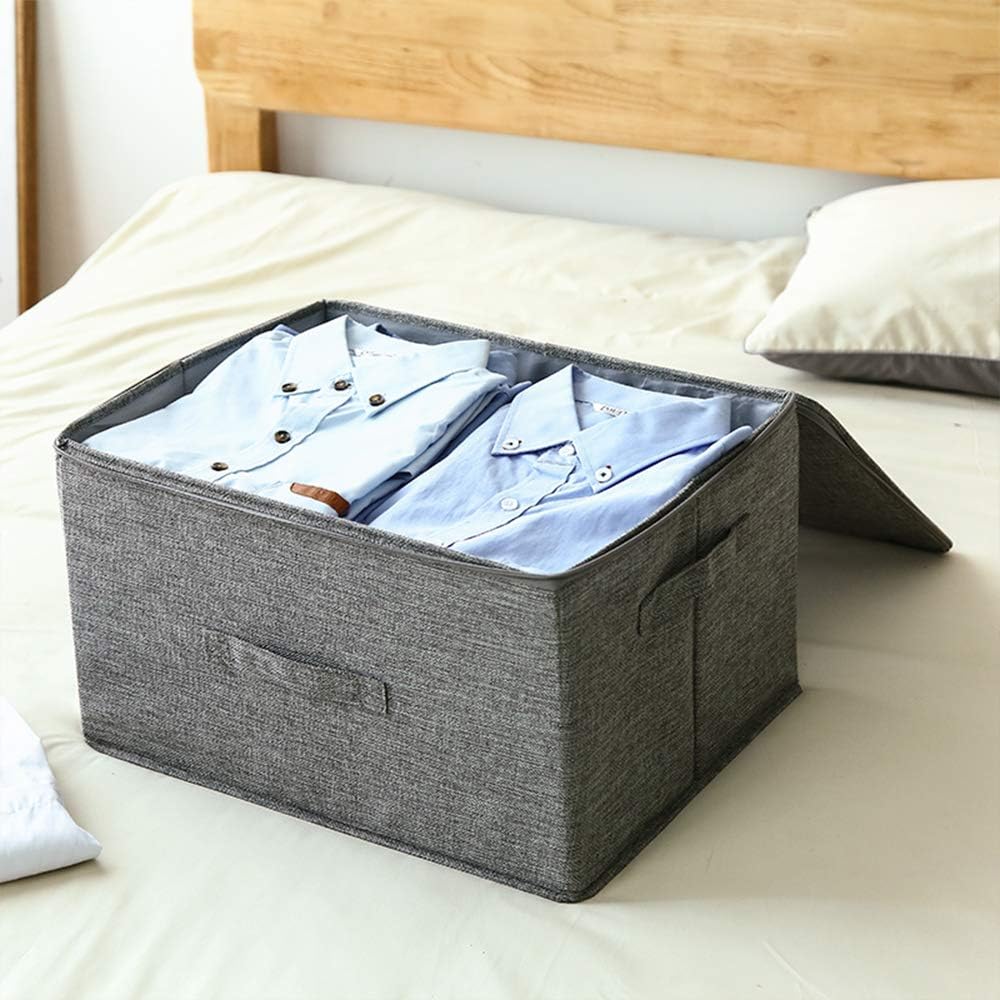 ANMINY Storage Bins with Zipper Lids 51.9 Qt Lidded Fabric Storage Boxes Baskets Cubes with Handles Collapsible Washable Cotton Linen Closet Shelf Clothes Organizer - Gray, Extra Large