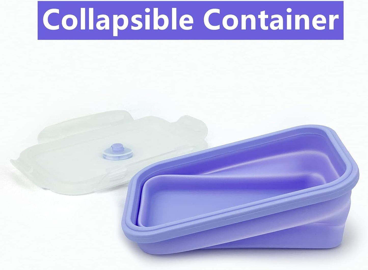 Purple Collapsible Meal Prep Containers Camping Bowls Silicone Bento Box with Airtight Plastic Lid, Microwave Safe, Portable Lunch Container, For Food Storage, Travel and Hiking, 3Pack