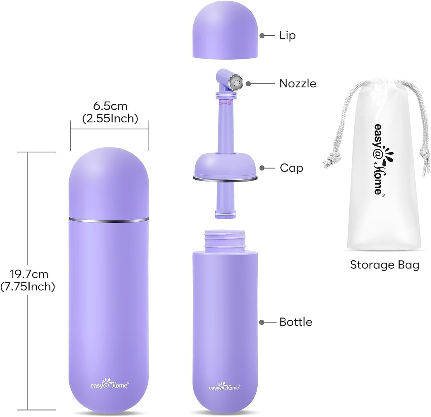 Easy@Home Portable Peri Bottle for Postpartum & Perineal Care: Handheld Bidet Perfect for Personal Hygiene Cleaning & Travel Friendly | 380ml Leakproof & Convenient Design | BPA-Free | EPB-01 Purple
