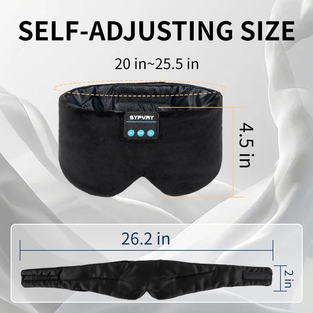 Sleep Mask Bluetooth 5.4 Headphones Soft Wireless Headband Eye Mask Blackout with Microphone (Black M)