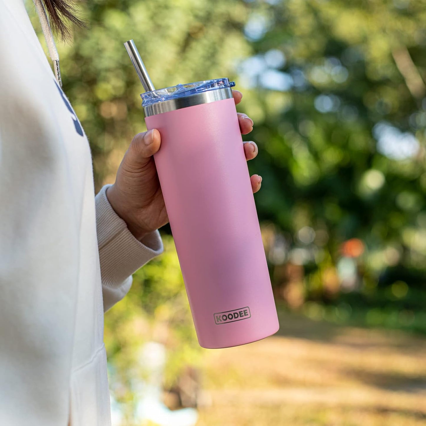 koodee 20 oz Stainless Steel Skinny Tumbler(4 Pack) Double Wall Insulated Water Tumbler Cup with Lids, Straws and Straw Brushe(Teal/2 Pack, Pink/2 Pack)
