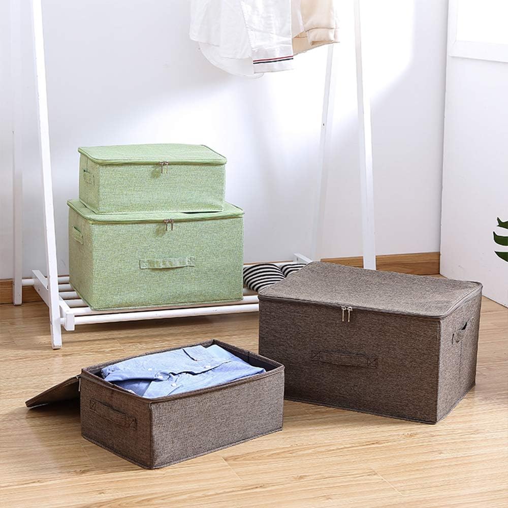 ANMINY 3PCS Storage Bins with Zipper Lids 51.9 Qt Lidded Fabric Storage Boxes Baskets Cubes with Handles Collapsible Washable Cotton Linen Closet Shelf Clothes Organizer - Coffee, Extra Large