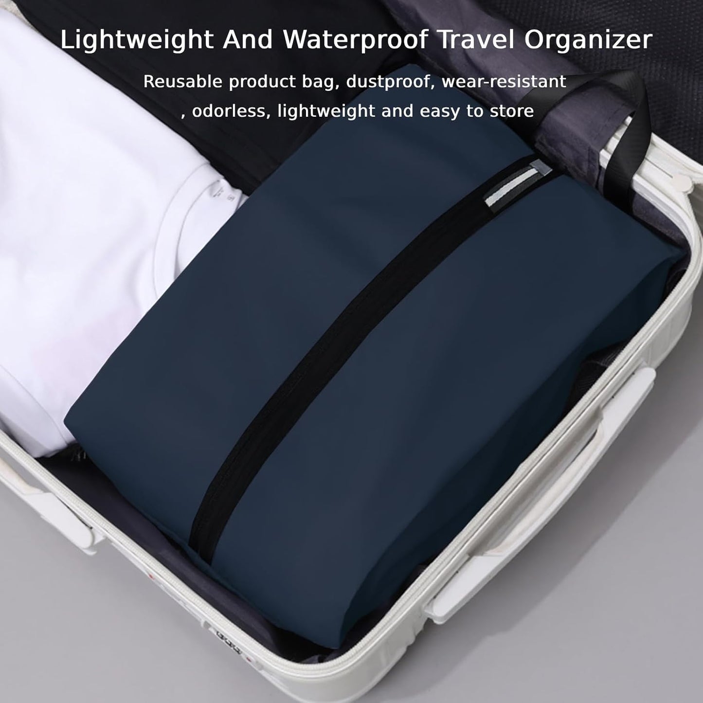 Waterproof Shoe Bag Odor Absorbing Multifunctional Storage Lightweight Shoe Dust Bags with Zipper for Gym Sports Travel Work Men and Women(Navy Blue, 1-Pack)