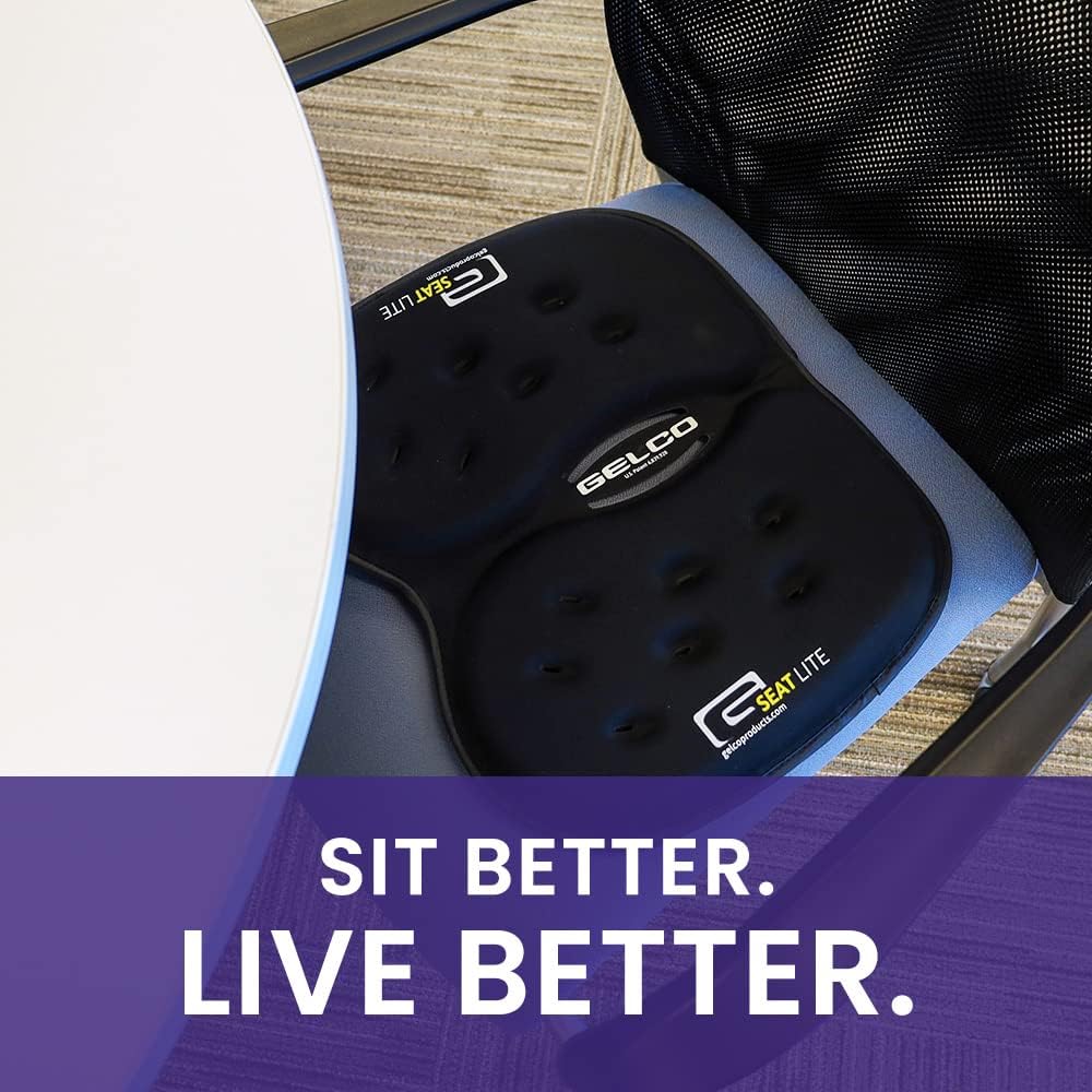 LITE Travel Gel Foam Cushion | Back Pain, Sciatica, Pressure Relief | Relieves Tailbone Discomfort, Promote Healthy Posture | Ergonomic Comfort | Car, Commute, Airplane and Travel - Gray