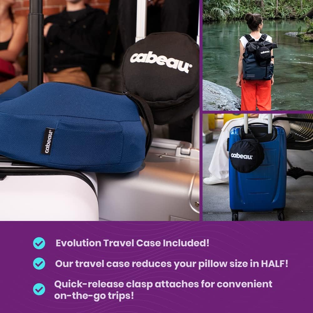Cabeau Evolution S3 Travel Pillow – Straps to Airplane Seat – Ensures Your Head Won’t Fall Forward – Relax with Plush Memory Foam – Quick-Dry Fabric Keeps You Cool and Dry (Indigo)…