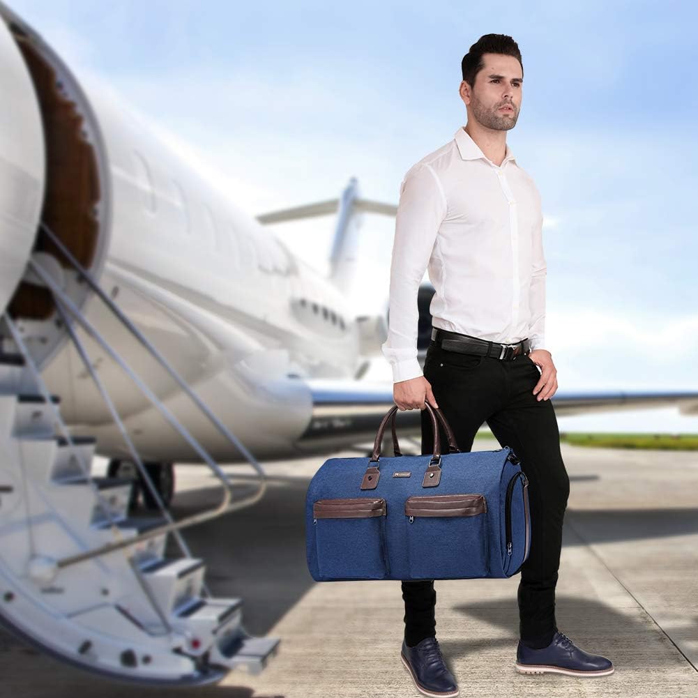 Convertible Garment Bag with Toiletry Bag, Modoker Carry on Garment Duffel Bag for Men Women - 2 in 1 Hanging Suitcase Suit Travel Bags, Blue