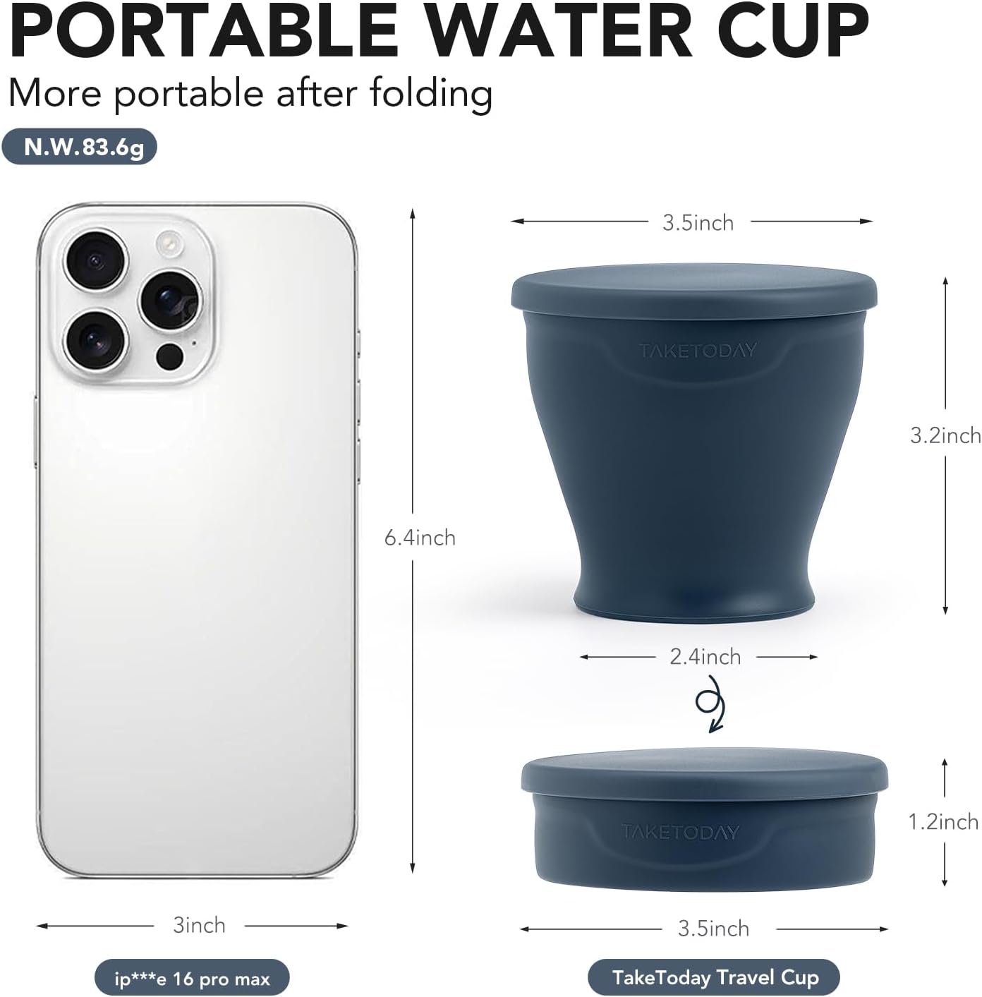 TakeToday Collapsible Travel Cup - Silicone Foldable Water Cup, BPA-Free with Lid & Waterproof Bag - Drinking Cup Set for Office, Camping & International Travel(8 Oz, Green)