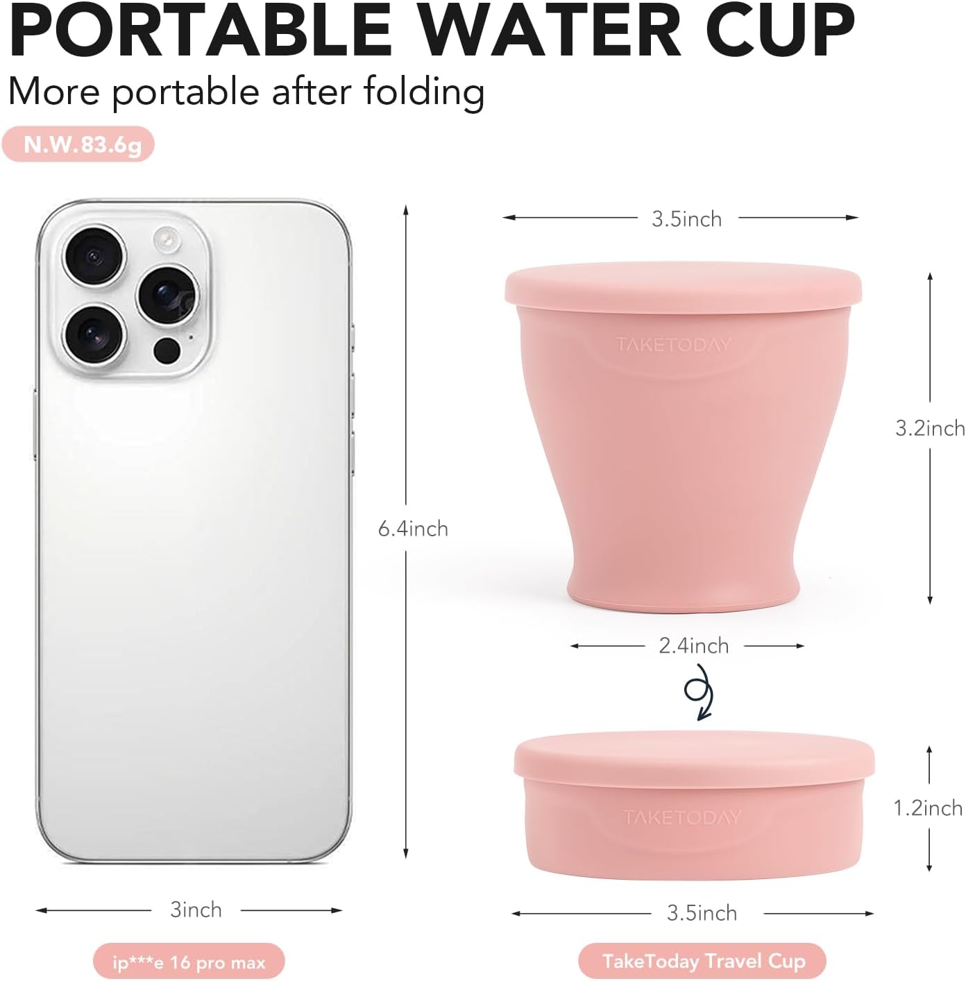 TakeToday 2PCS Collapsible Travel Cup - Silicone Foldable Water Cup, BPA-Free with Lid & Waterproof Bag - Drinking Cup Set for Camping, Outdoors & International Travel(8 Oz, Navy & Lowcountry Peach)