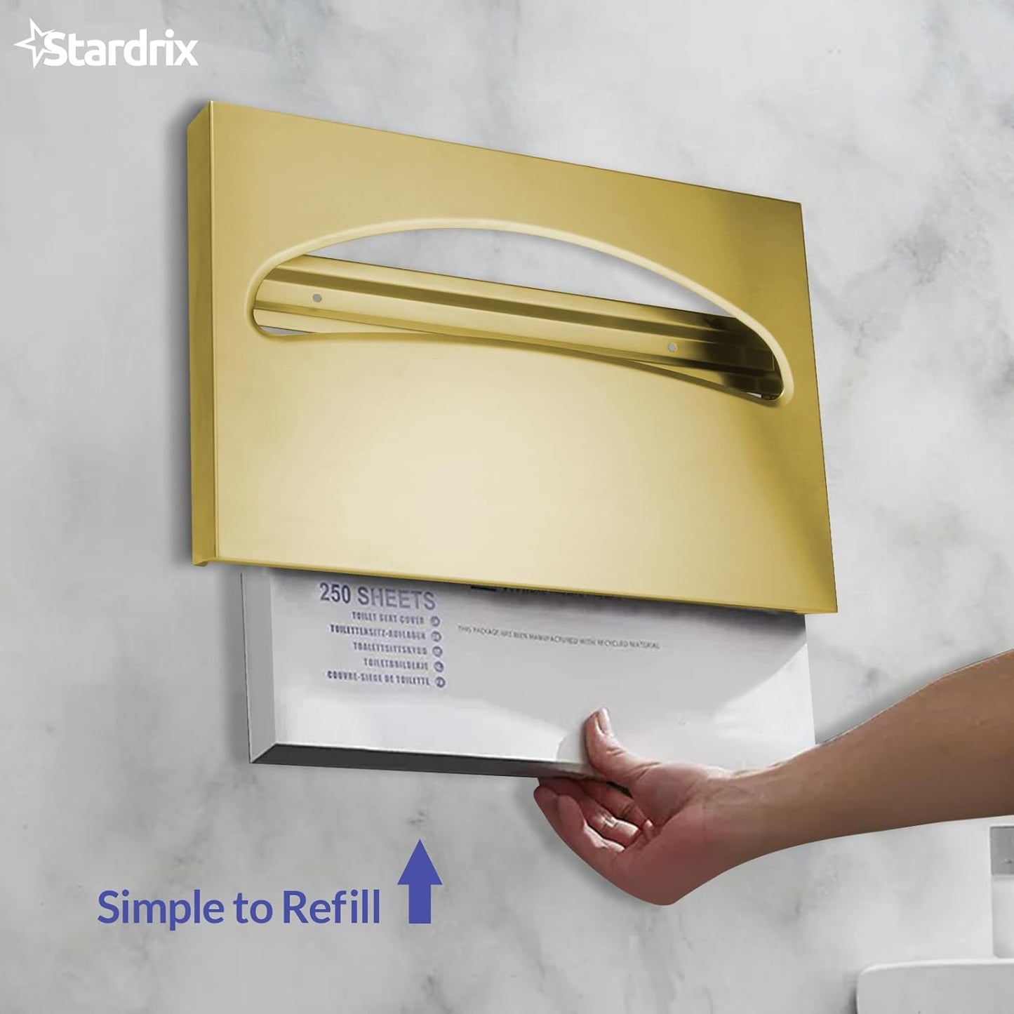 Stainless Steel Toilet Seat Cover Dispenser, Wall Mount Single or 1/2 Fold Large Capacity Toilet Seat Covers Holder for Commercial and Residential, Brushed Gold