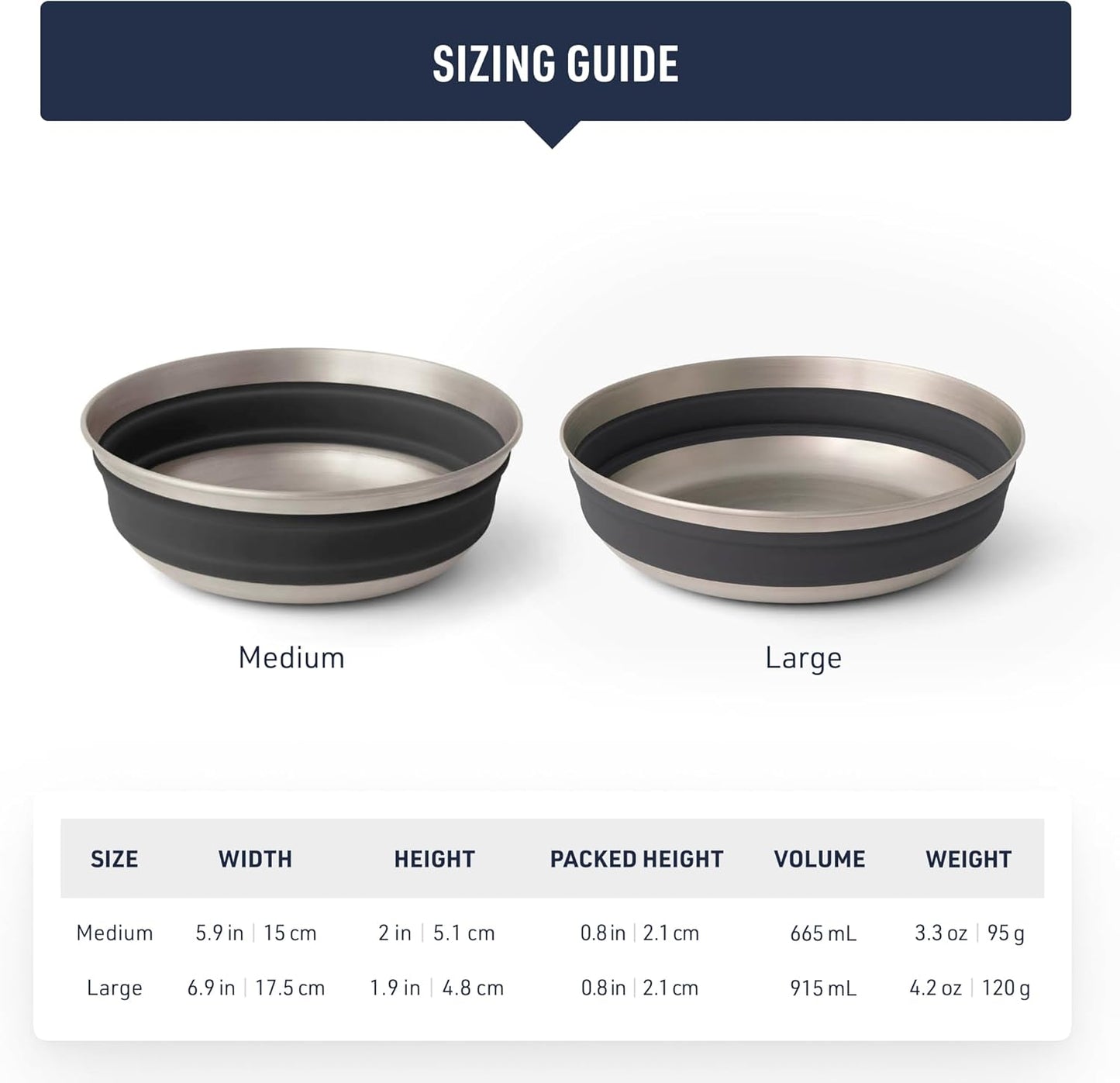 Sea to Summit Detour Stainless Steel Collapsible Bowl, Medium (22 fl oz), Beluga Black