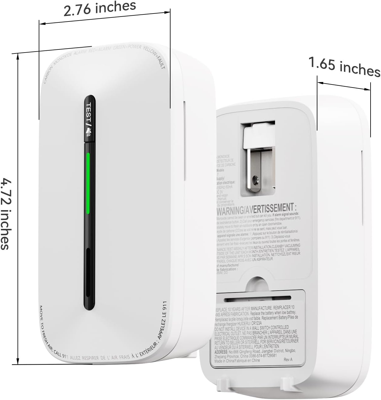 Jemay Plug in Carbon Monoxide Detector,10 Year Battery CO Alarm Detectors with Test-Button & Breathing Light, Portable AC Power CO Monitor Detectors for Home/Hotel, Just Plug & Play, 1 Pack
