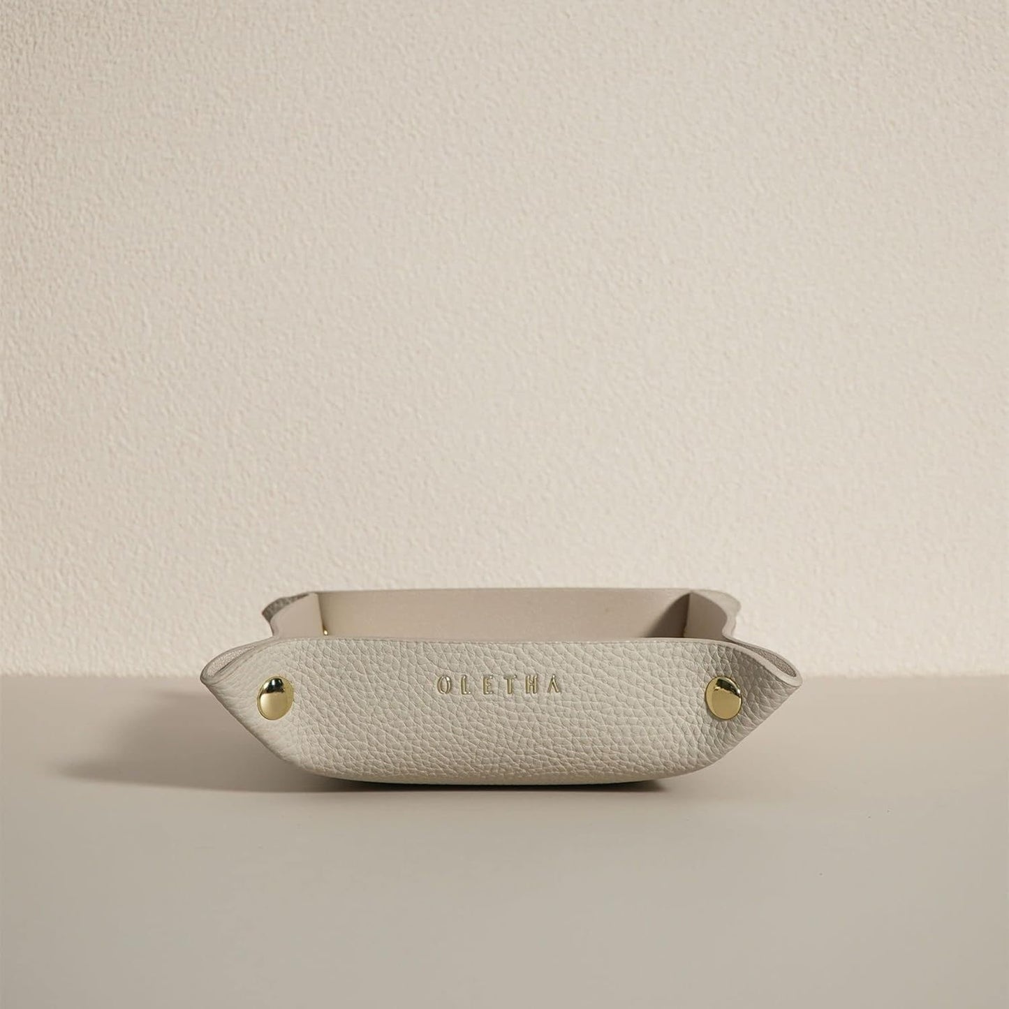 OLETHA Small Foldable Valet Tray - Aesthetic Desk Organizer for Home, Office & Travel - Portable Catch All Bowl for Keys, Jewelry & Essentials - Light Taupe