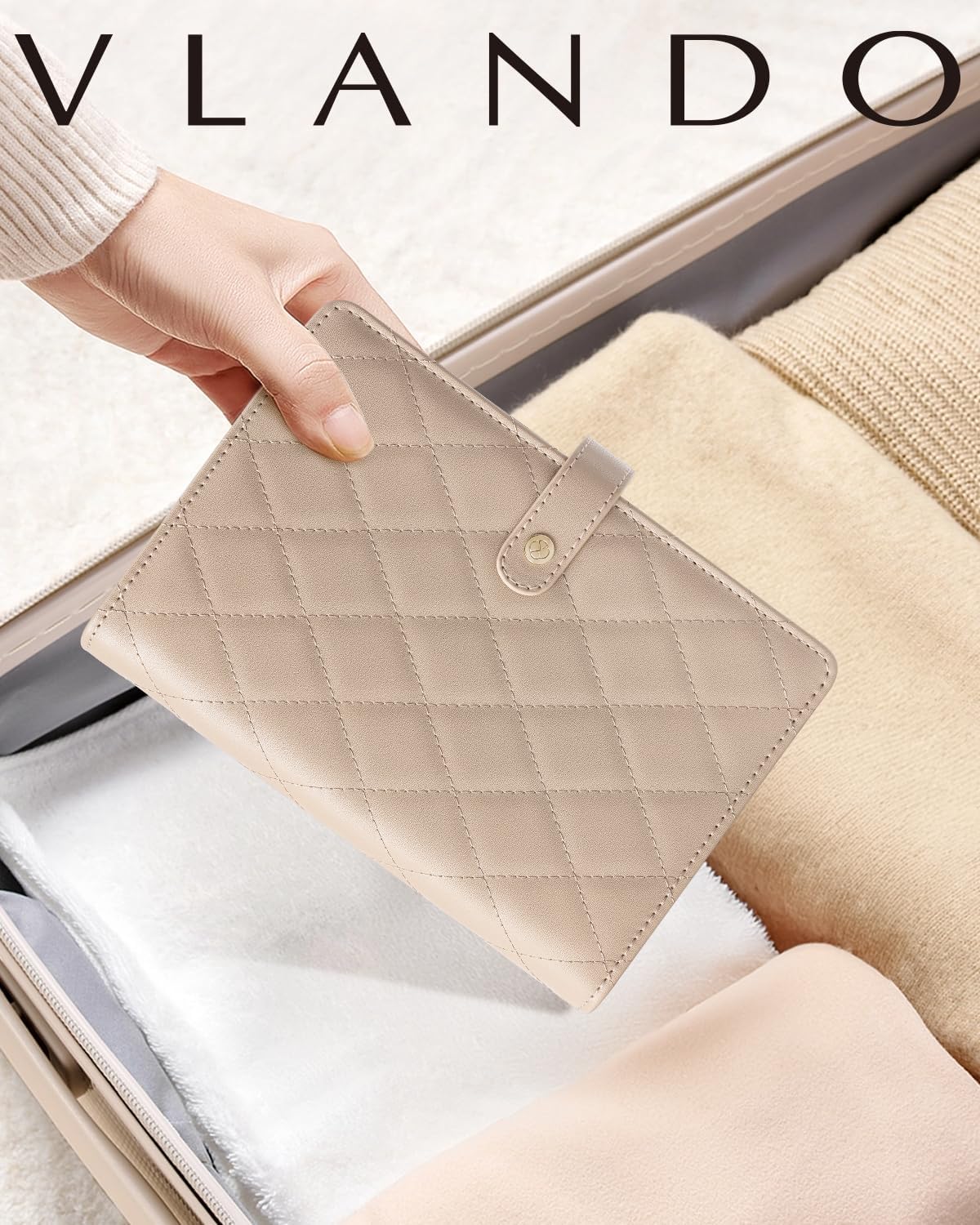 Vlando Travel Jewelry Organizer Case,Teacher Appreciation Gifts,Jewelry Storage Book Ring Binder with Clear Zipper Velvet Pouch Bag for Traveling,Rings,Necklace,Earrings,Bracelets,Brooches-Toffee