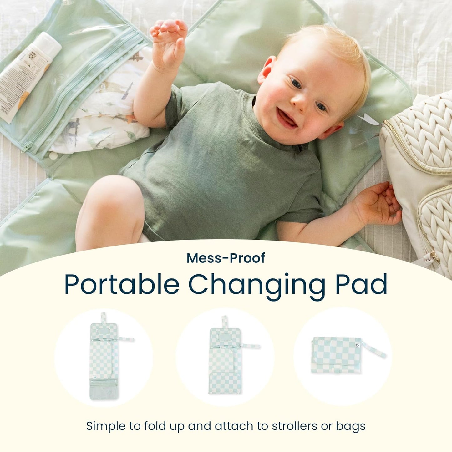 Tiny Twinkle Portable Diaper Changing Pad-Foldable Waterproof Changing Mat&Portable Changing Pad for Travel,Baby Changing Station with Smart Wipes Pocket&Storage (Blue Checkers)