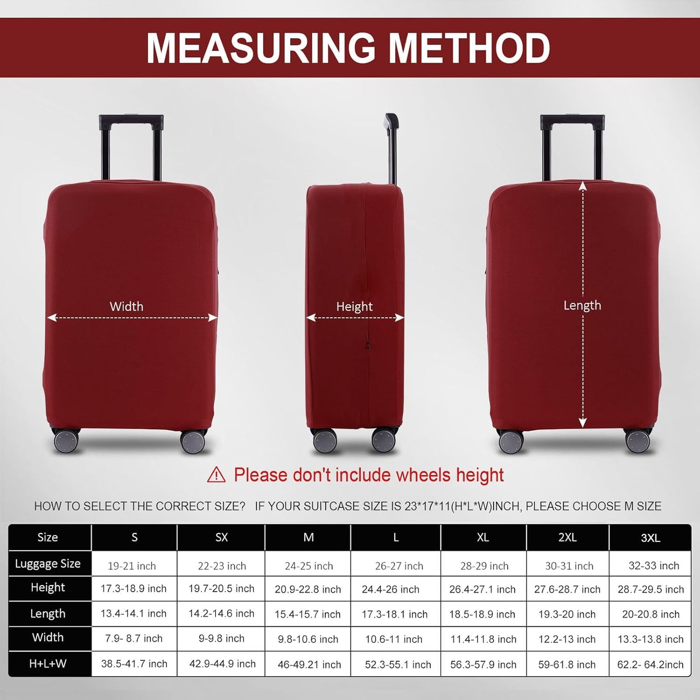 Travel Luggage Cover Suitcase Protector Scratch-Resistant Fit 19-31 Inch Suitcase, Not Included Suitcase (Claret, SX(22-23 inch))