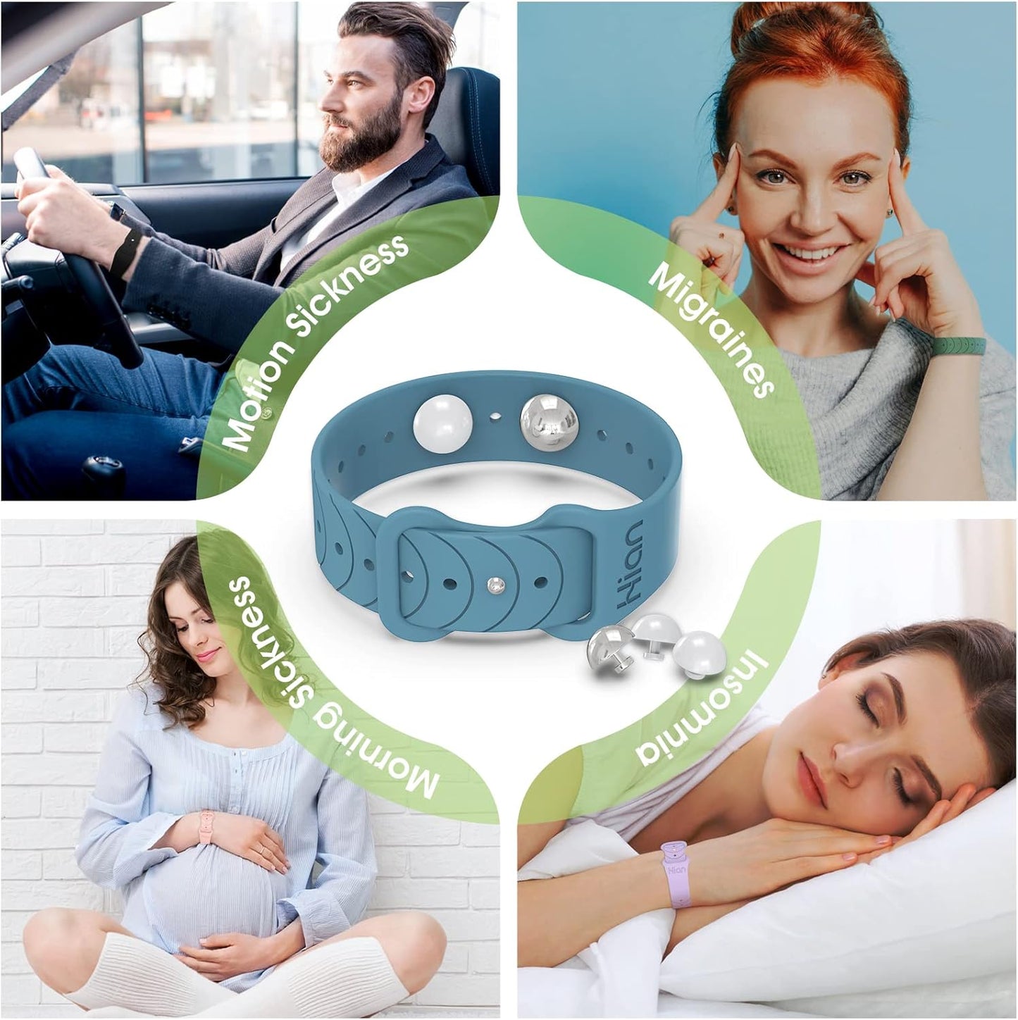 Hion Motion Sickness Bracelets Sea Sickness Wristbands for Motion Sickness/Morning Sickness/Pregnancy Nausea Anti Nausea Bands Acupressure Wristband Motion Sickness Bands(2Pairs Black )