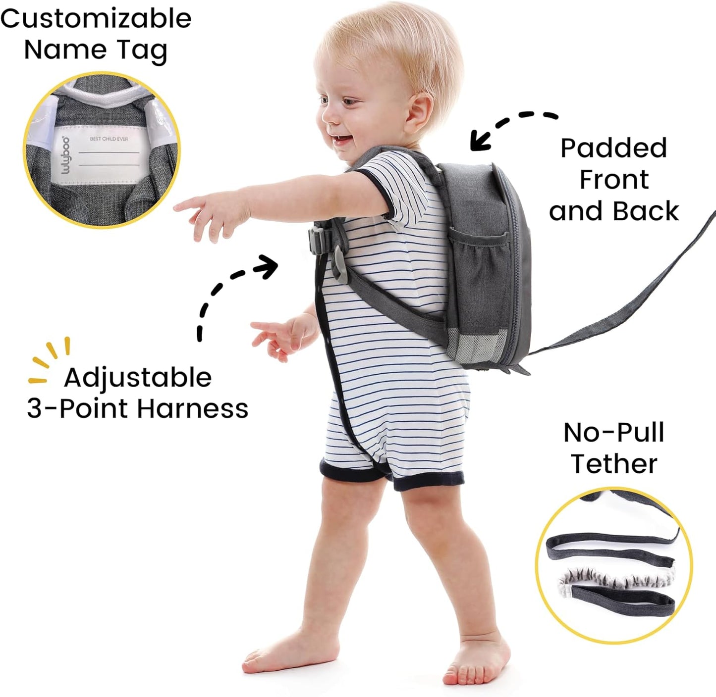Lulyboo Panda Toddler Backpack Leash with Detachable Child Harness & Wrist Tether, Baby Walking Safety Harness, Kids Backpack with 5 Storage Pockets & Insulated Lunch Bag, Perfect for 1-7 Years