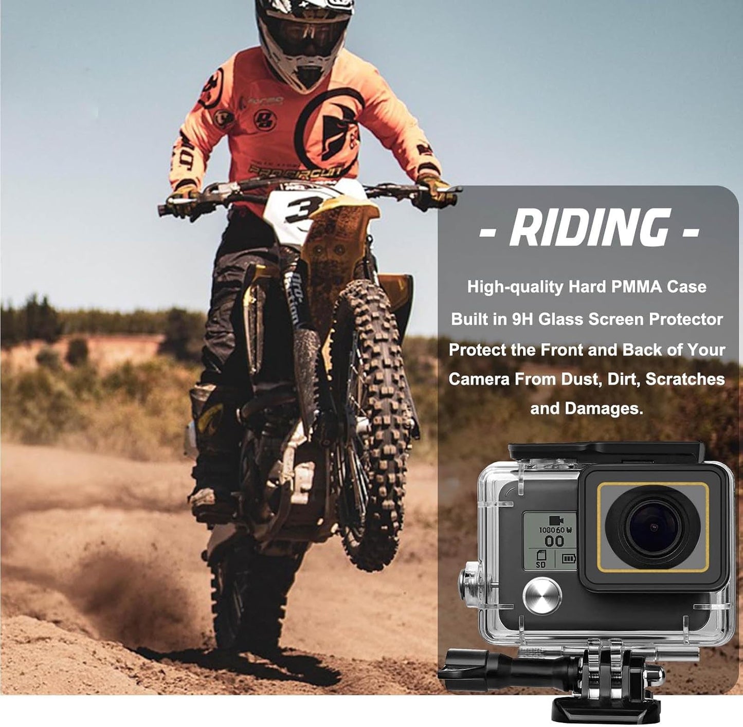 Compatible for Go Pro Hero 4/3+/3 Black Silver Waterproof Housing Case 45M/147FT Protective Underwater Diving Case Shell with Cameras Handle Mount Accessories Kit