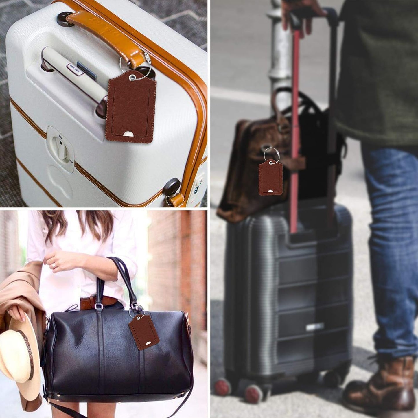Fintie Luggage Tags, Privacy Cover ID Label with Stainless Steel Loop and Address Card for Travel Bag Suitcase - Retro Brown (2 Piece)