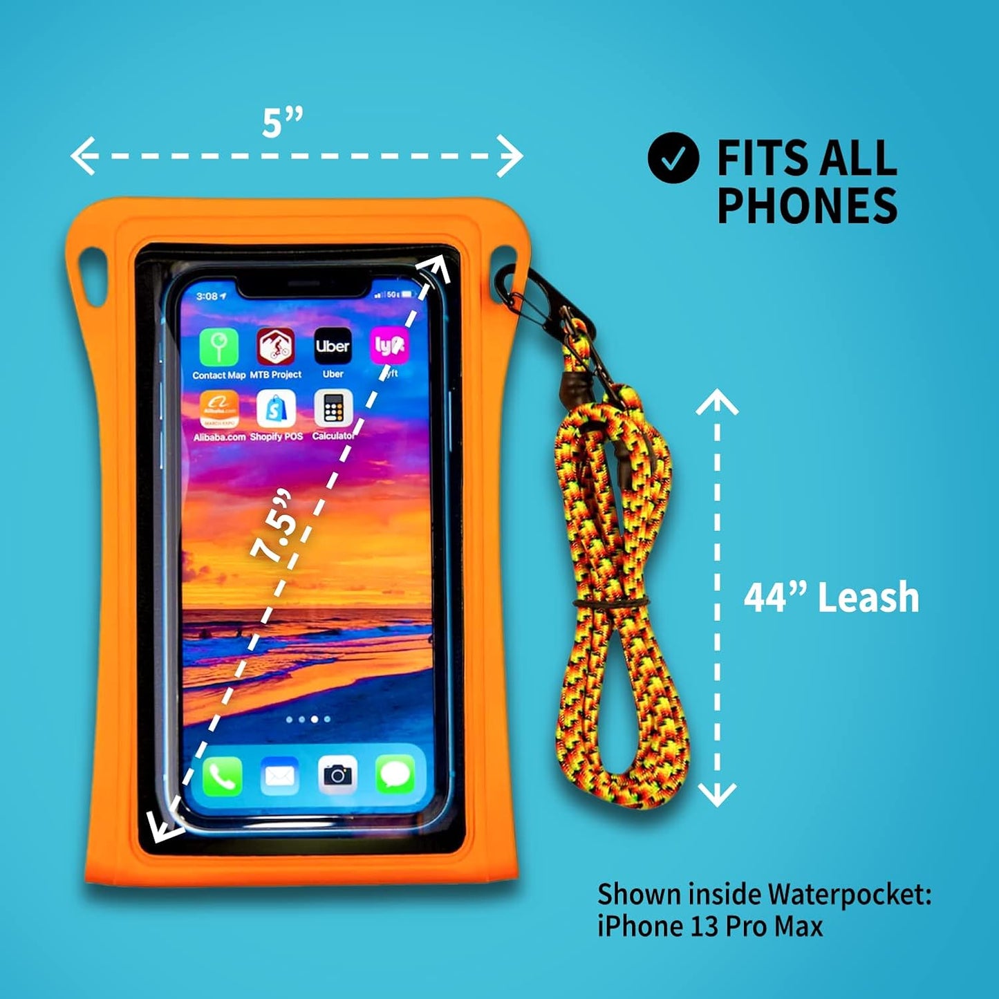 Waterproof Phone Pouch w/Long Lanyard | IPX8 Adventure Grade Cellphone Dry Bag Case, Fits iPhone 15 Pro Max,14 Pro Max, 13 Pro Max, XS, XR, Galaxy S21, for Snorkeling, Kayaking, Cruise Black