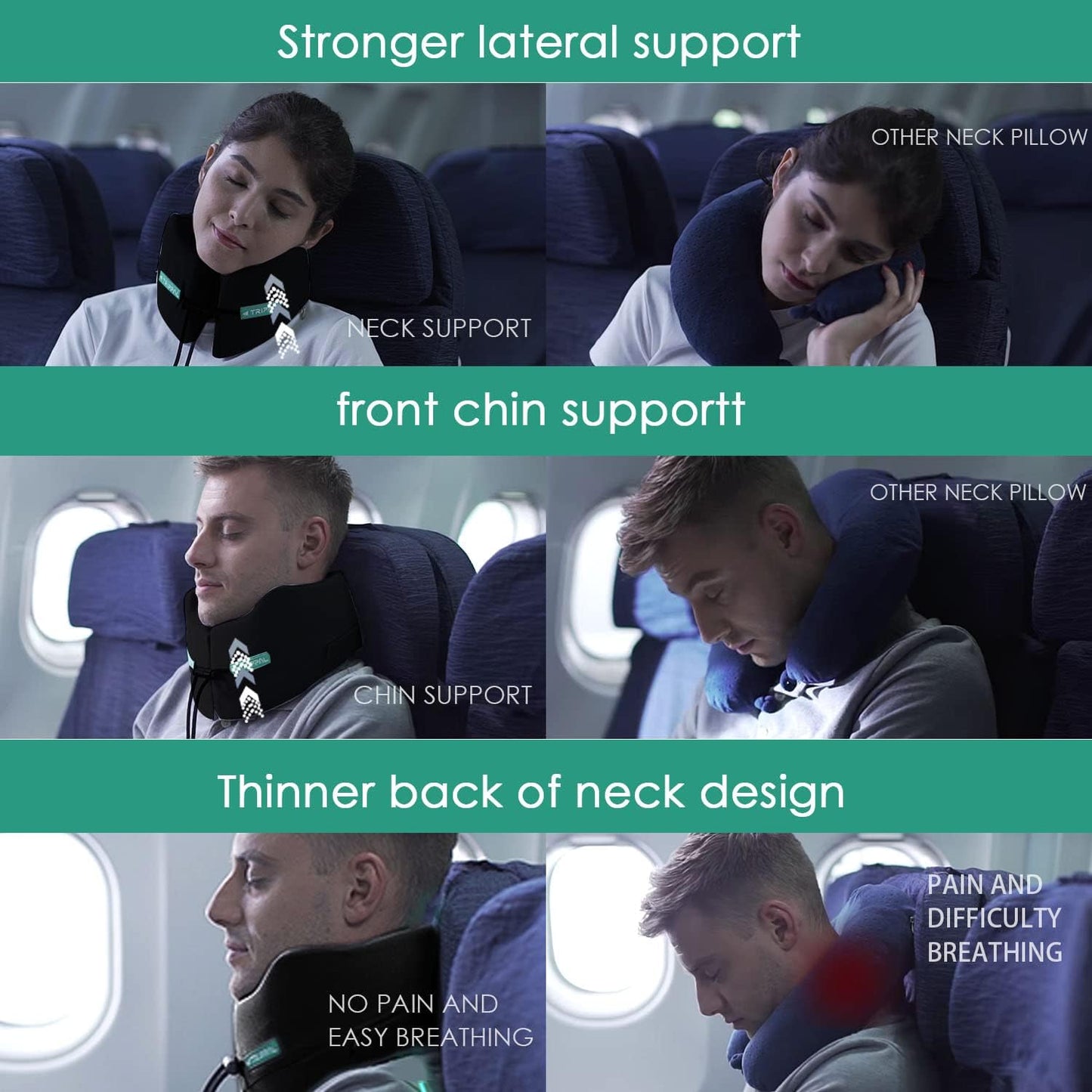 GOLDORANGE Large Travel Pillow Neck Chin Head Support Best Memory Foam Neck Pillows for Airplane Train Car Bus Home Office Sleeping Rest with Compact Carry Bag Black L