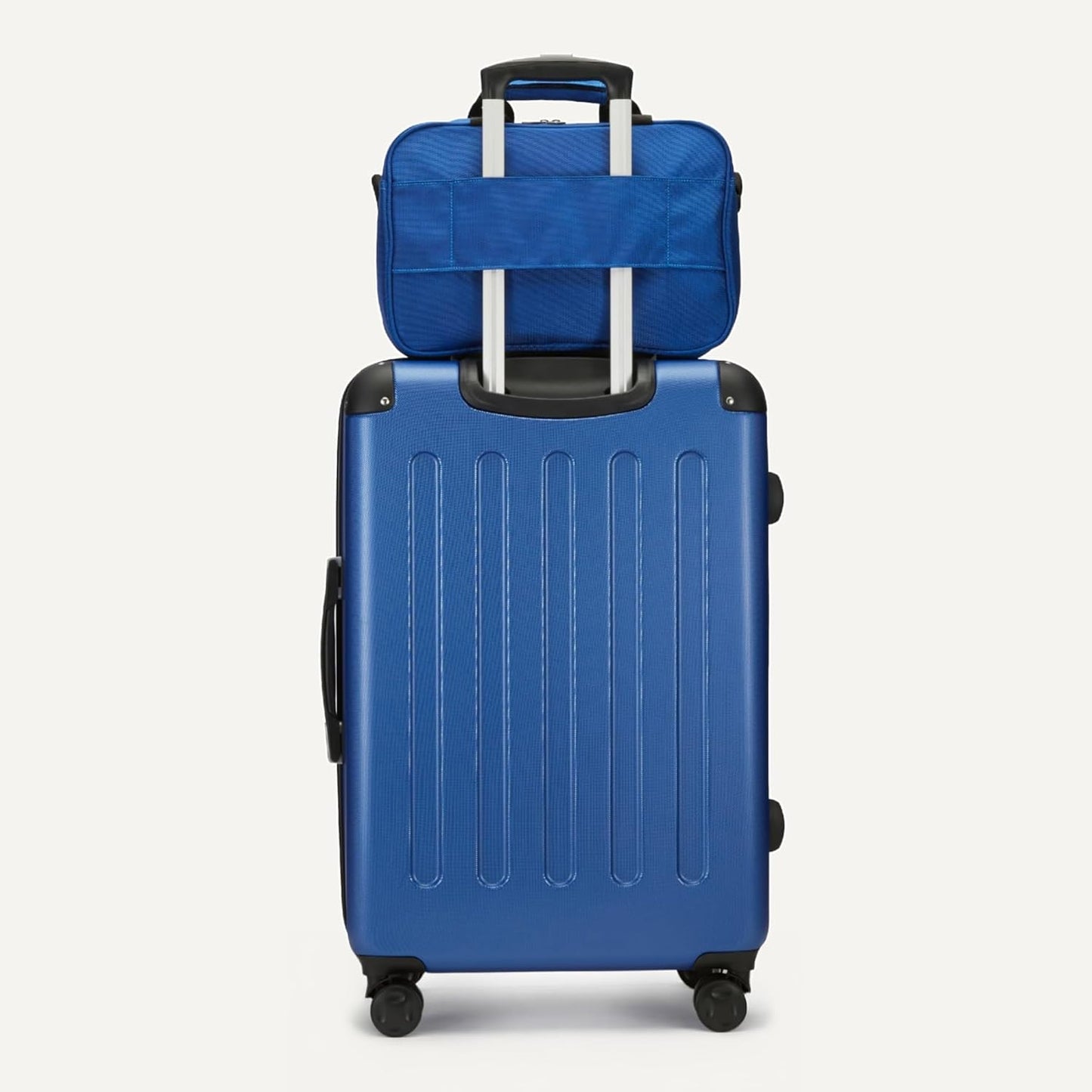 Amazon Basics 4-Piece Luggage Set, Including Two Hardside Suitcases With Multidirectional Spinner Wheels (22" Carry-On and 28" Checked), Plus 15-inch Tote Bag and 10-inch Compact Travel Bag, Navy Blue