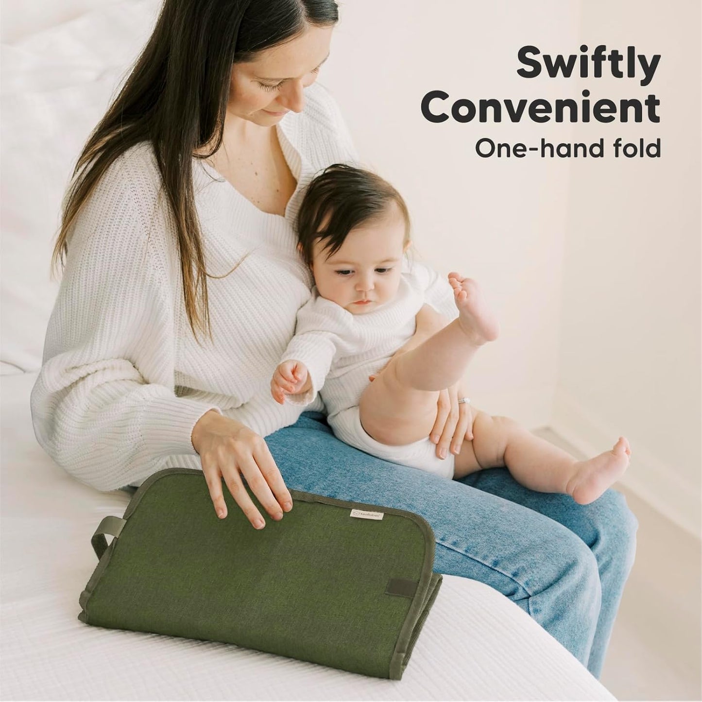 KeaBabies Portable Diaper Changing Pad, Easy Wipe Clean - Foldable Waterproof Baby Changing Mat for Diaper Bag, Compact, Lightweight, 25x13 Baby Changer Travel Essential, Machine Washable(Olive Green)