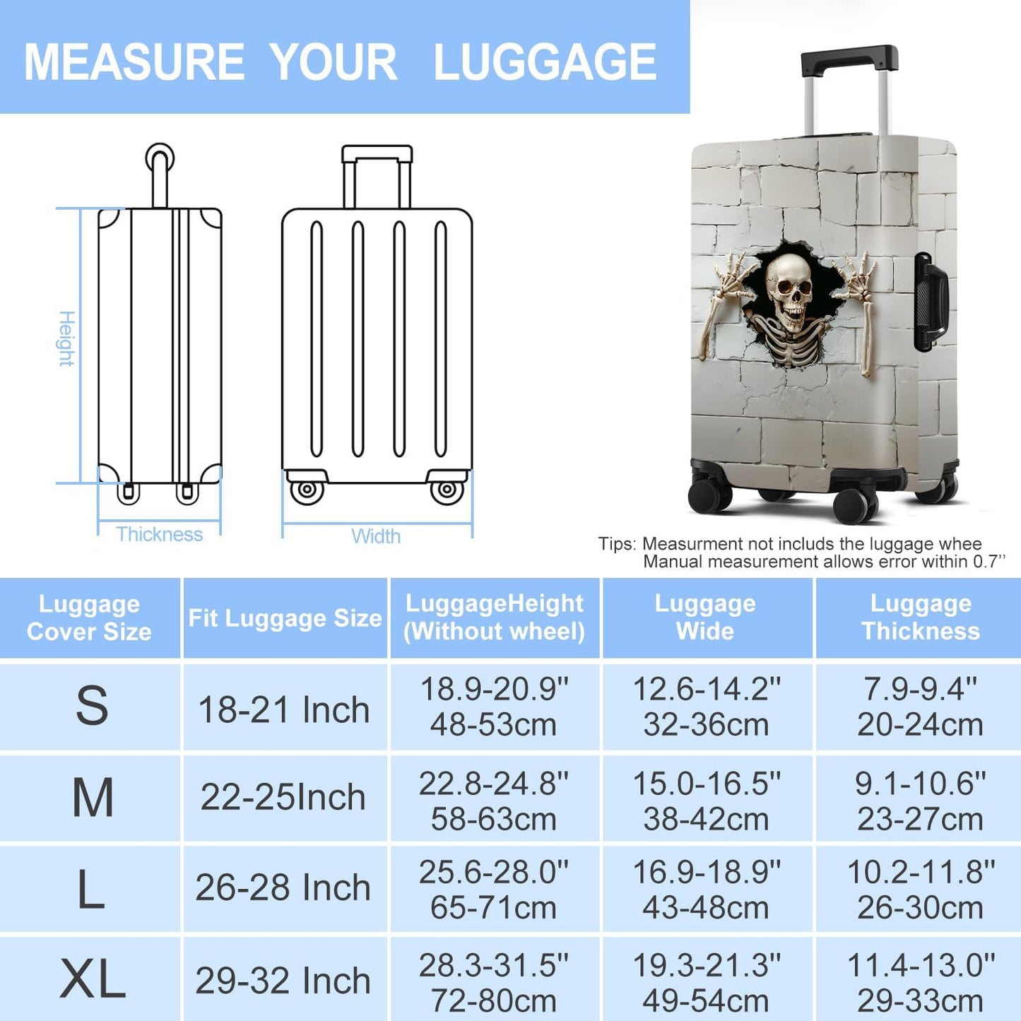 Luggage Cover Washable Suitcase Protector Anti-Scratch,Stretchable Fit for 20-34Inch Luggage Durable Travel Bag Cover with Zipper Closure (Skull, L(fits 28-30Inch suitcase))