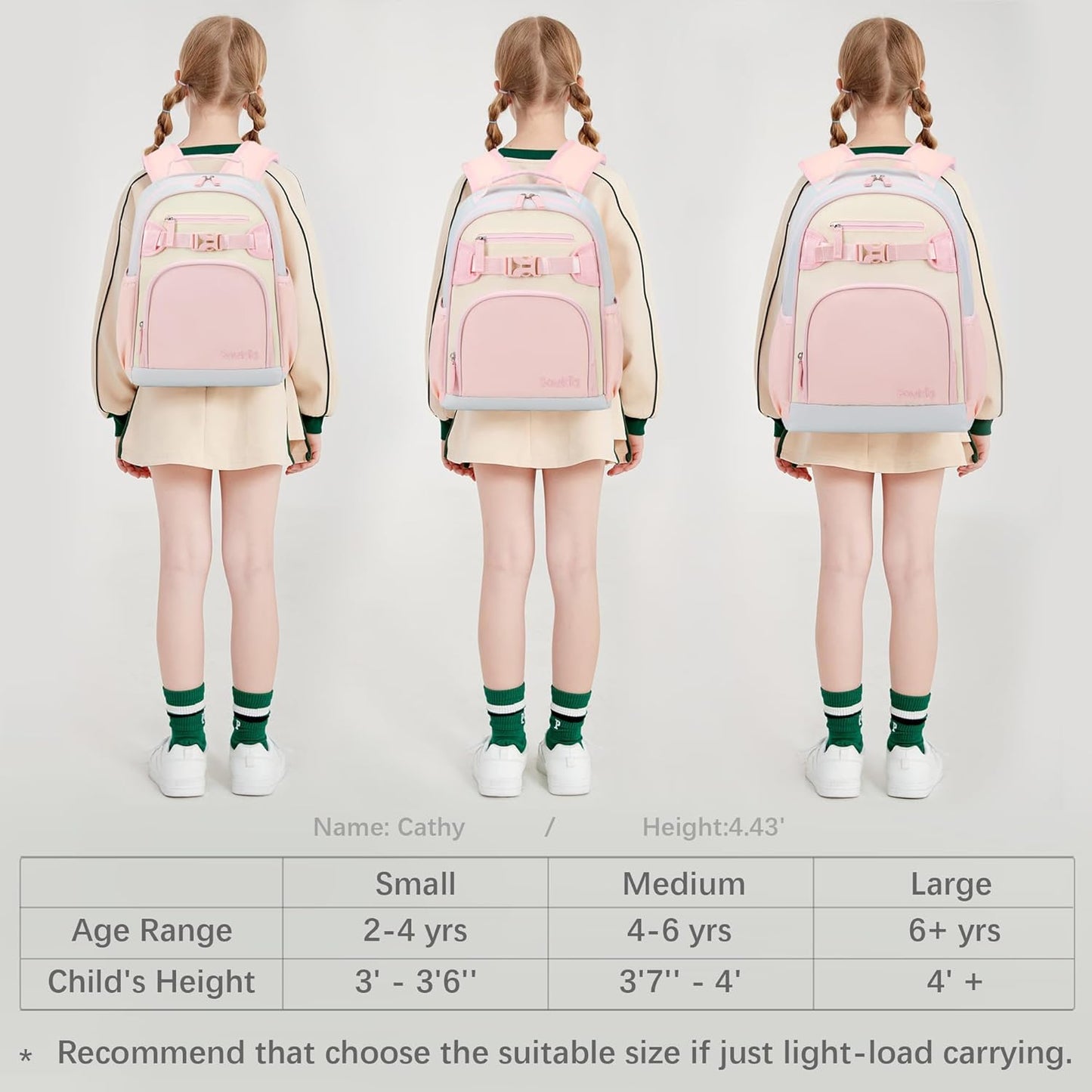 Lightweight Cute Kids Backpack for School Kindergarten Elementary Backpacks for Gilrs ages 6-8-10 (Pink Cream Celeste)
