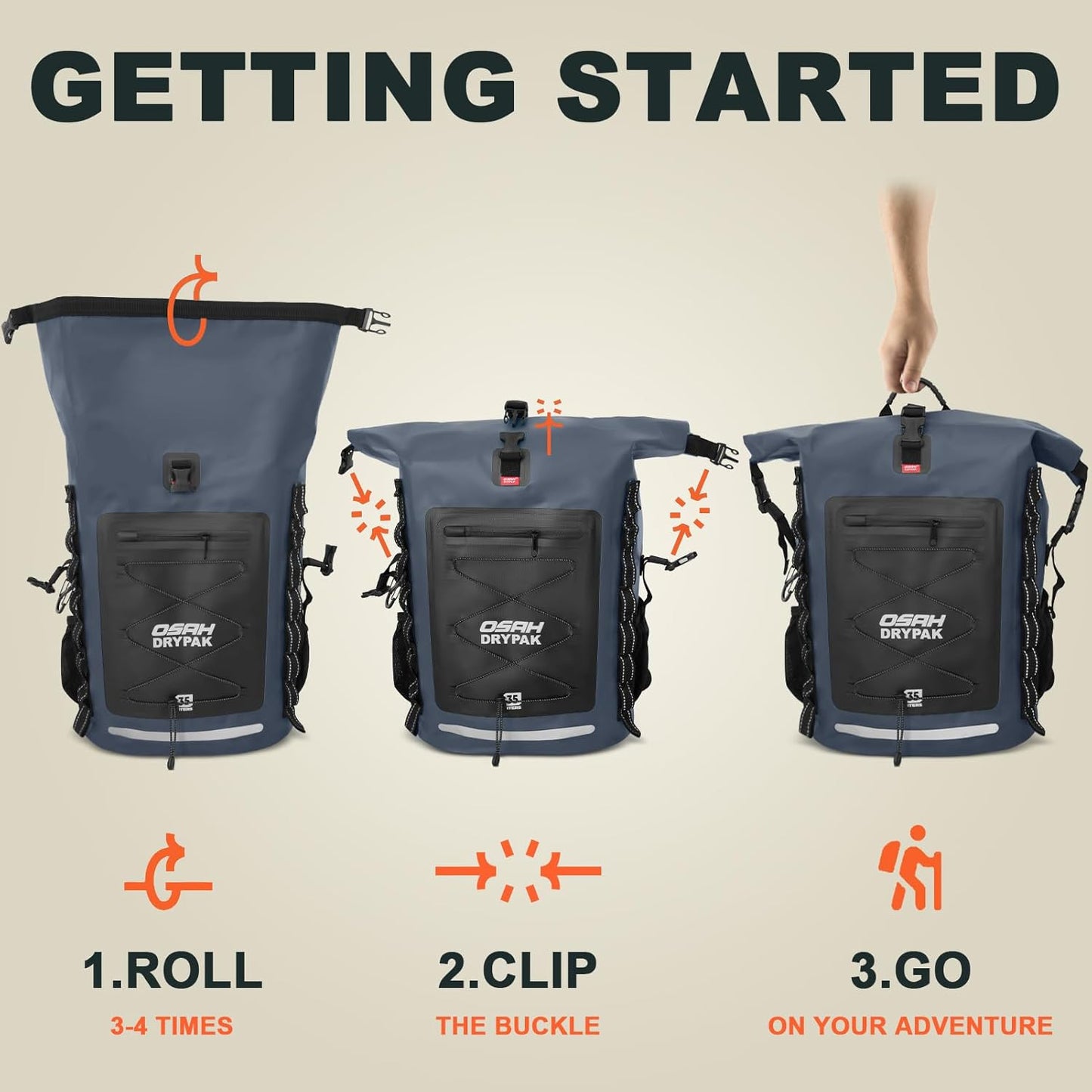 Waterproof Backpack Dry Bag 35L/55L/85L ā Heavy Duty Roll-Top Hiking Backpack Sack Keeps Gear Dry for Travel, Kayaking, Boating, Camping, Rafting and Fishing
