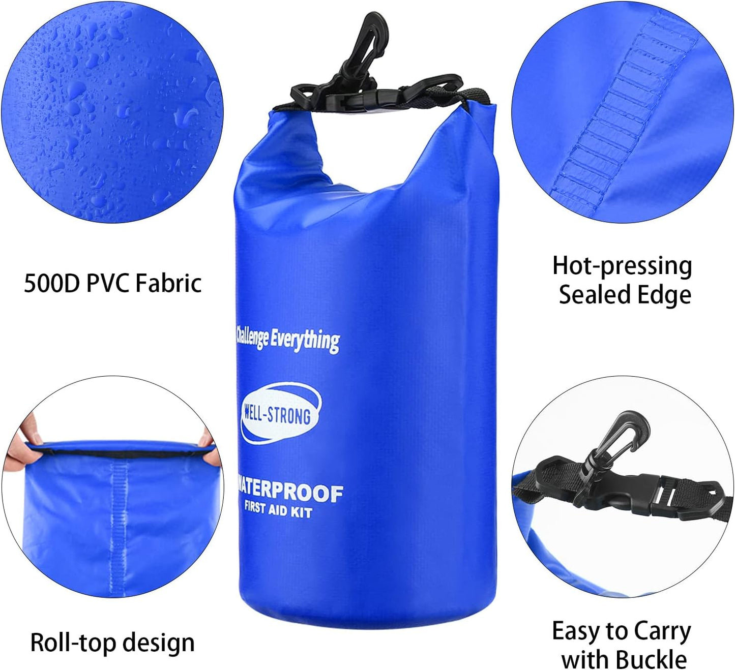 Dual Waterproof Boat First Aid Kit, Emergency Marine Kit with Buckles, Compact Boat Safety Accessories for Fishing Kayaking Boating Swimming Camping Rafting Beach Blue