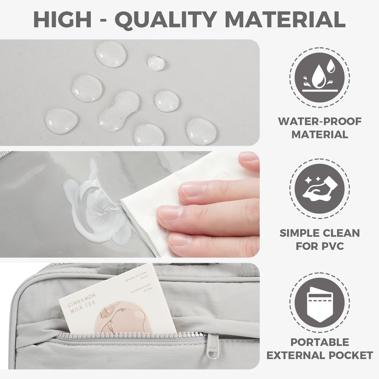 Toiletry Bag For women,Portable Hanging Organizer,4 Leakproof Compartment for full-sized Conditioner, Brushes Set, Makeup Accessories,Visible and easy to access.M-grey