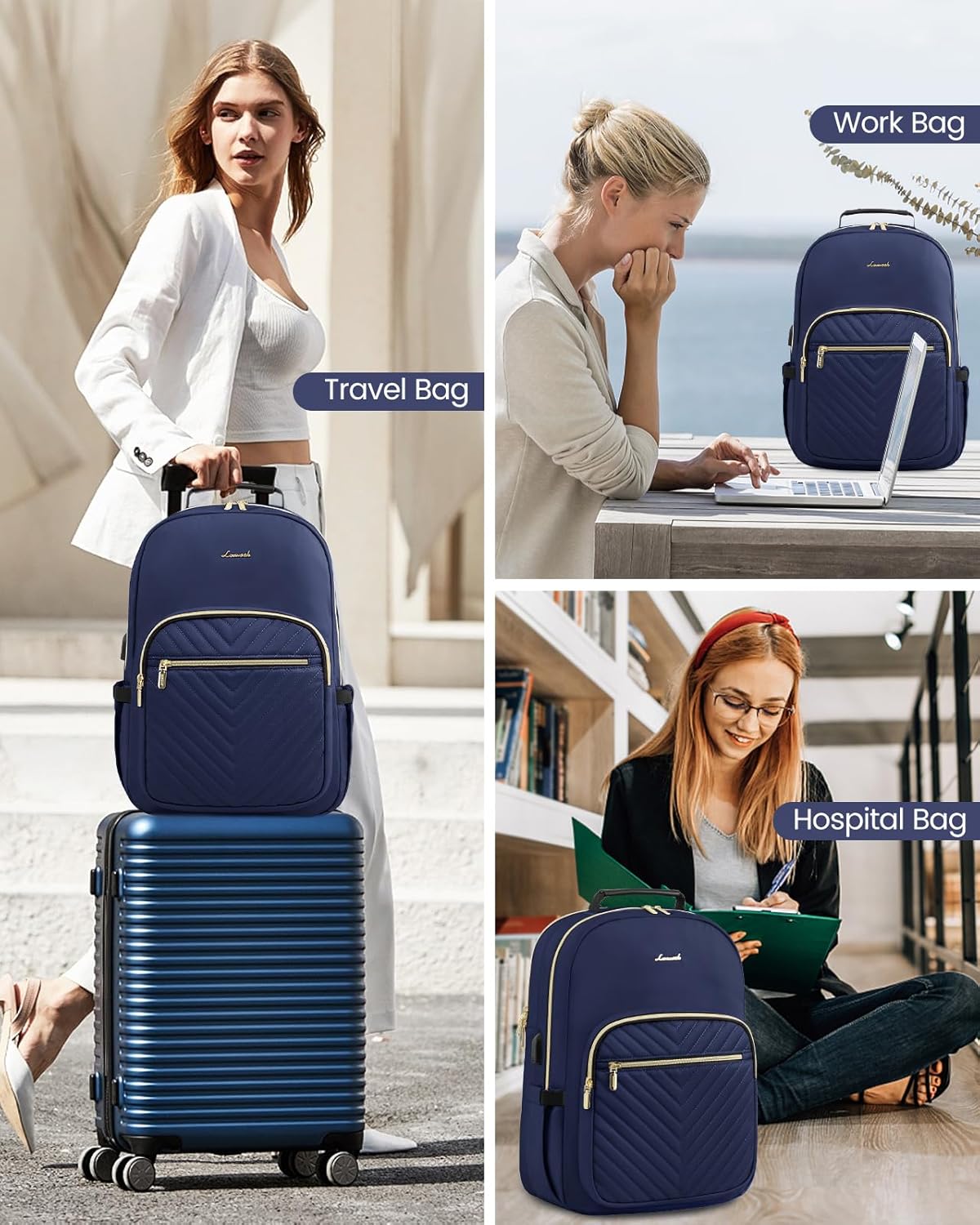 LOVEVOOK Laptop Backpack for Women, 17 Inch Large Capacity Travel Computer Work Bags, Business Nurse Backpack Purse for Womens, Backpacks, Navy