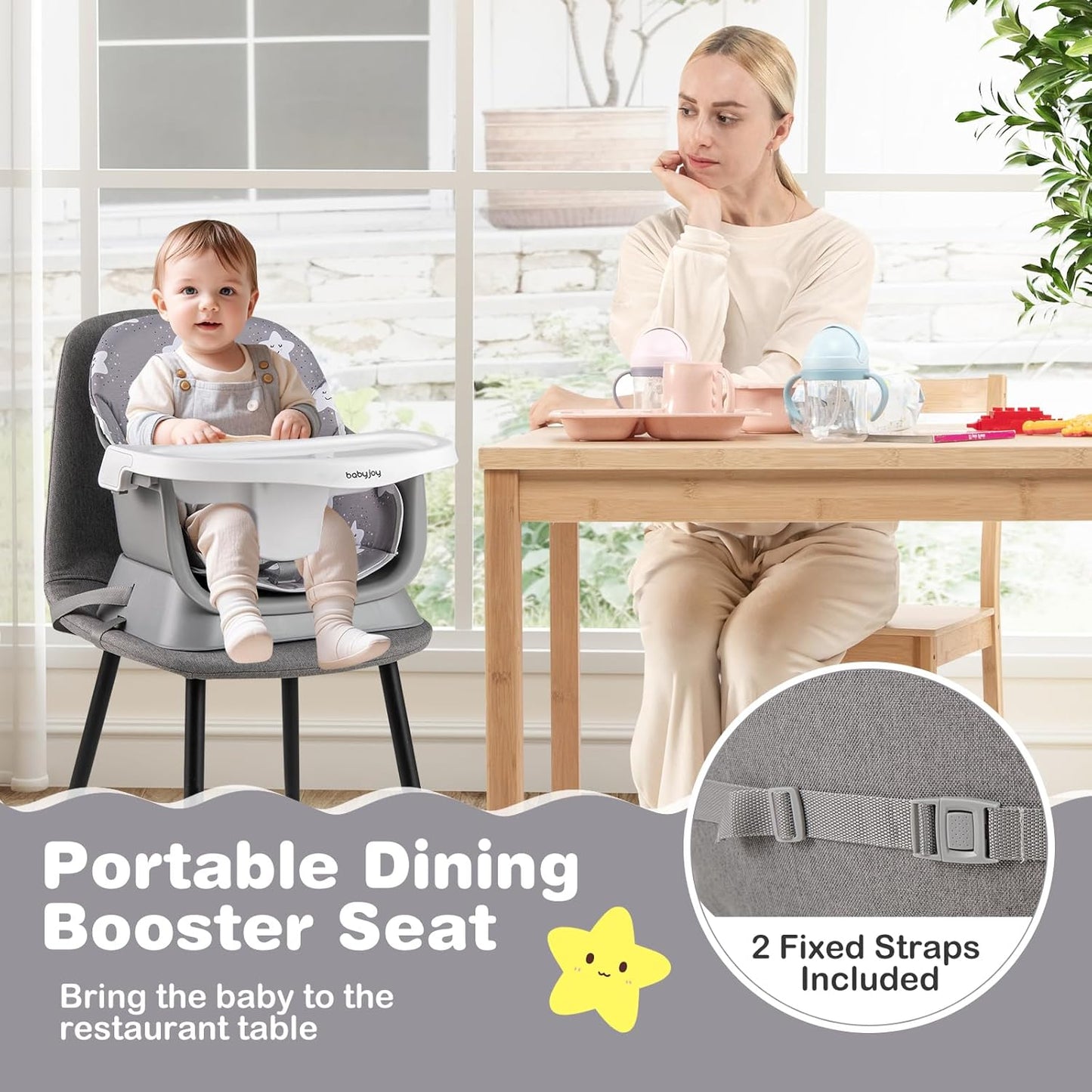 BABY JOY 16 in 1 High Chair, Convertible Baby Highchair for Babies and Toddlers with Activity Center, Booster Seat, Building Block Table, Toddler Chair with Safety Harness, Removable Tray (Gray)