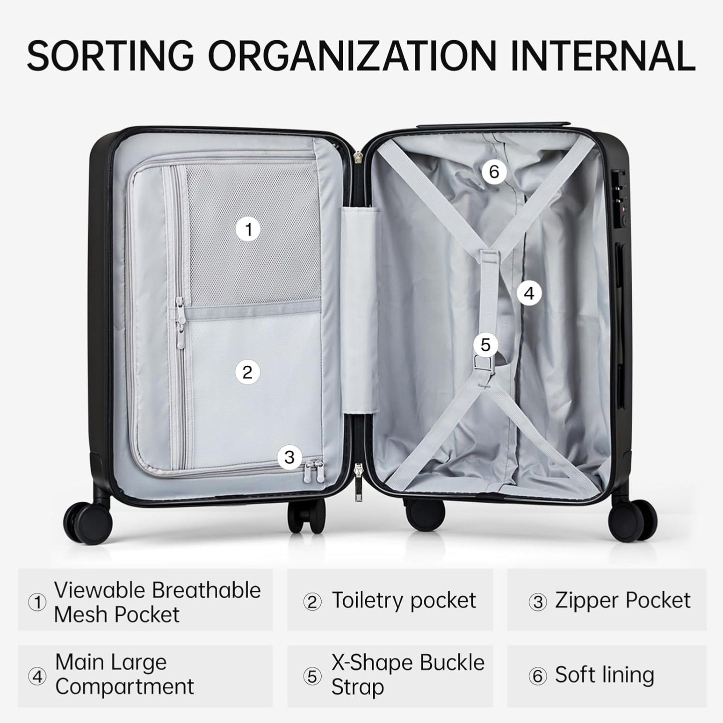 MILADA 20 Inch Carry On Luggage 22x14x9 Airline Approved with Wheels Lightweight HardShell Suitcases Bag Rolling Luggage for Travel, Black