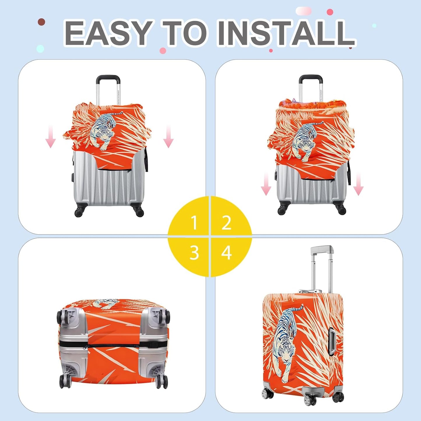 ANNA QUEEN Funny White Tiger Luggage Cover, Suitcase Protector with Bold Jungle Animal Print, Stretchable, Washable Travel Cover for 24-26 Inch Luggage